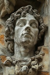 Weathered stone bust serene gaze ancient detail