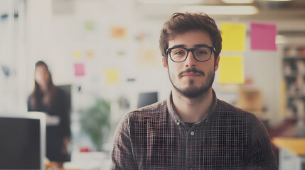 Fototapeta premium A young startup founder in a trendy office, brainstorming with a team over a business proposal.