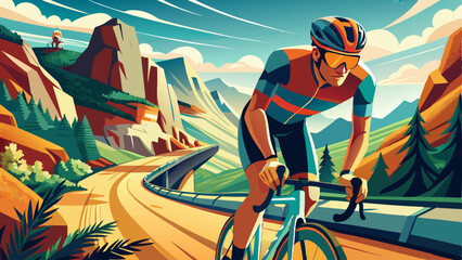 Sportsman cycling on mountain pass in Alicante, Spain