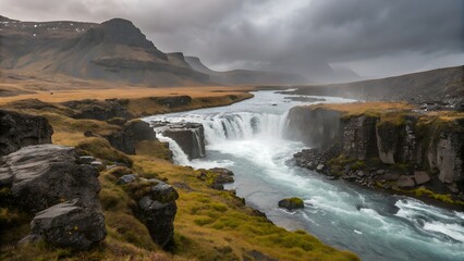 Iceland scenic landscape waterfall river mountains travel destination tourism