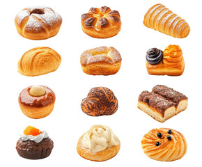 Artisan Bread Selection: An assorted array of fresh, handcrafted artisan breads and pastries, showcasing a diverse selection of shapes, textures, and flavors, ready to delight the senses. 