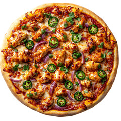 A Spicy Chicken Pizza with Jalapenos Red Onions and Sr Isolated on Transparent Background