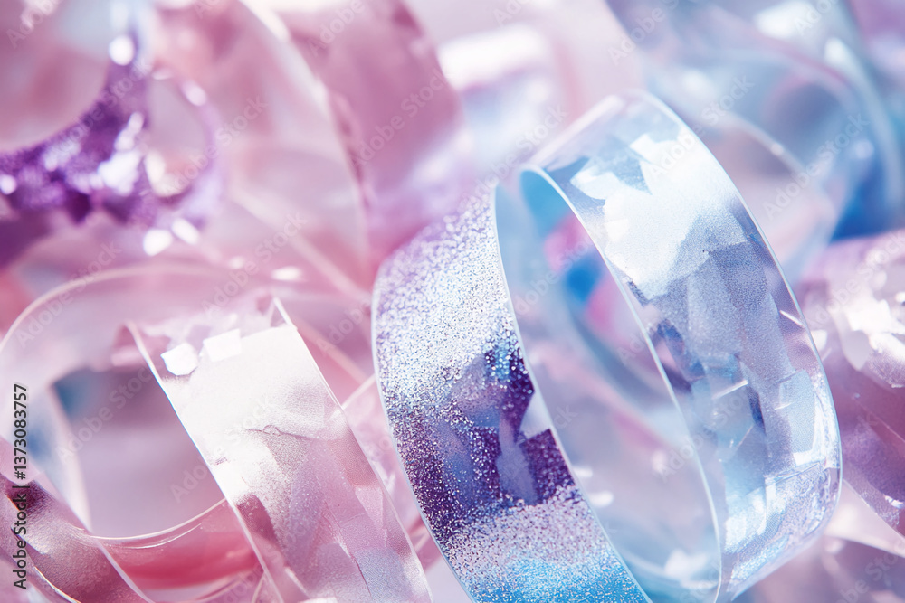 Poster abstract close-up of pastel-colored, translucent ribbons, intertwined creating a soft, dreamy textur