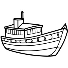 Fototapeta premium Vector illustration of a ship sailing on the ocean with a playful, cartoon-like design