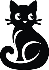 Playful Kitten Silhouette with Big Eyes and Curled Tail