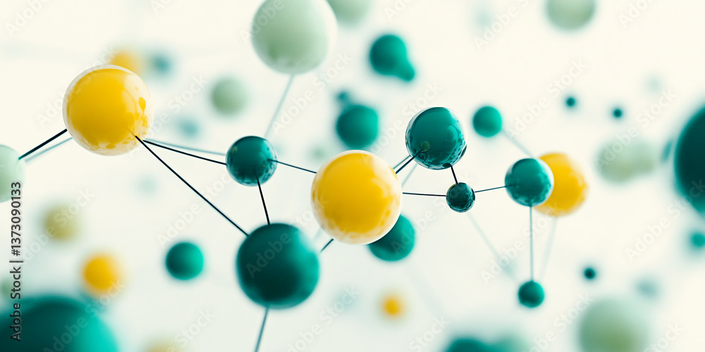 Leinwandbilder abstract image of interconnected spheres in yellow and teal, suggesting a molecular structure or net