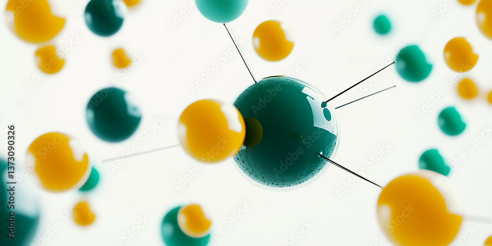 Aufkleber abstract image of teal and yellow spheres connected by thin lines against a white background, repres