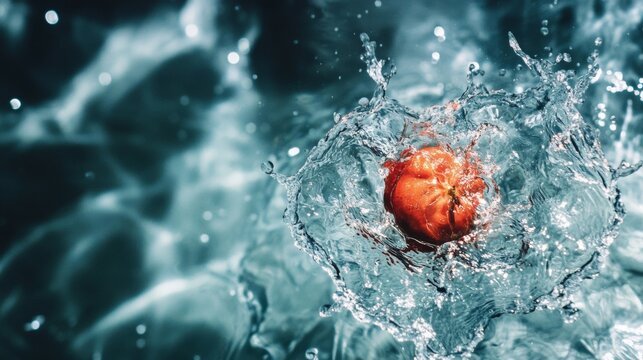 Strawberry splash underwater with frozen motion