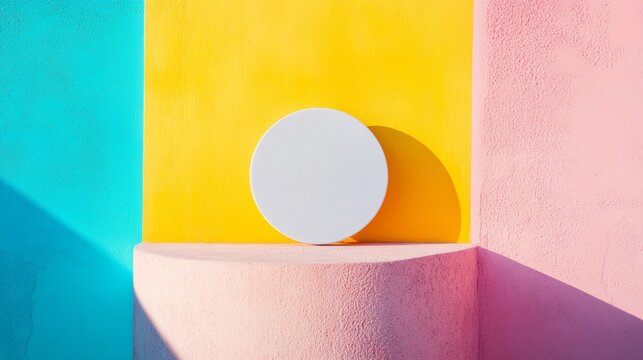 Vibrant color blocks with minimalist sculpture