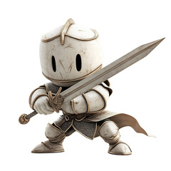 A 3D Cartoon Knight Holding a Lance Charging Isolated on Transparent Background