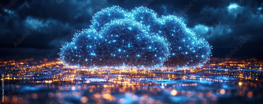 Poster digital cloud with glowing connections symbolizing data and cloud computing