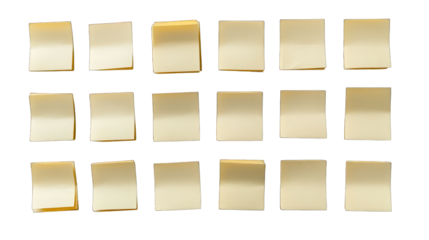 Sticky yellow notes neatly arranged on a white background