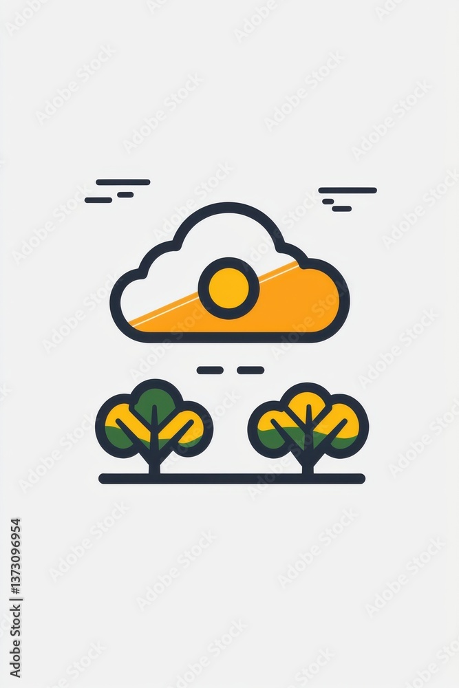 Poster cloud storage upload symbol with vibrant colors and minimalistic design elements