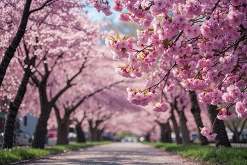 Naklejka premium Beautiful Mother's Day Card with Vibrant Cherry Blossoms in Fresh Spring Air