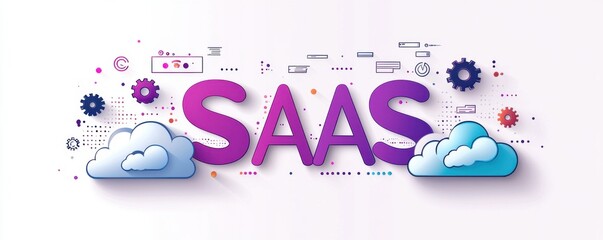 Illustrative depiction of SaaS cloud technology with detailed graphics elements.
