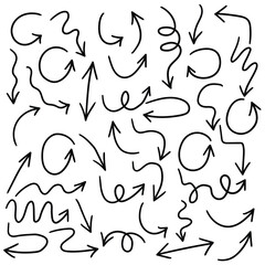 Hand drawn doodle set of arrows on a white background.