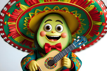 Fototapeta premium Celebrating Cinco de Mayo with a joyful avokado character dressed in vibrant traditional attire Generative AI