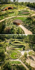 Fototapeta premium Topiary garden with green hedges and winding paths seen from