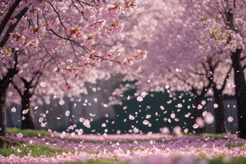 Fototapeta premium Spring Breeze Cherry Blossom Petals Creating a Beautiful Mother's Day Backdrop