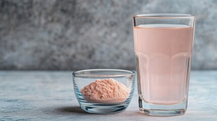 Refreshing drink made with flavored powder and water on a textured surface
