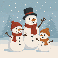 Snowmen Christmas Greeting Print Design in Vector