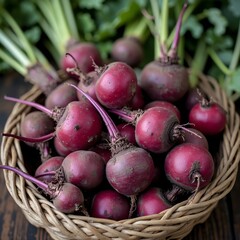 A basket of freshly harvested beets.