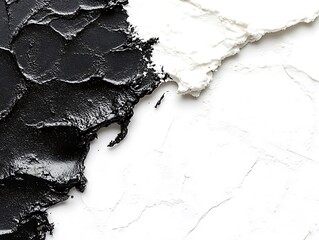 Abstract textured artwork featuring black and white paint contrasting each other