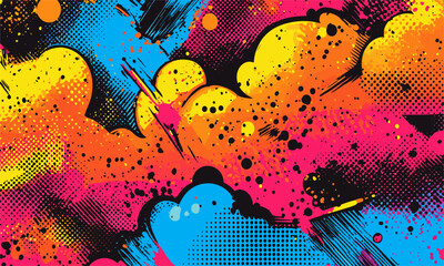 Colorful abstract pop art background with bold brush strokes and dots - vector