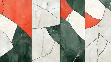 Abstract composition of colored panels with irregular shaped patterns