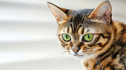 Obraz premium A cat with green eyes and a striped face. AI Generated