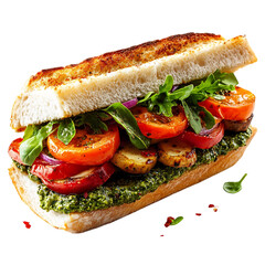 A Hearty Roasted Veggie Sandwich with Pesto Sauce Isolated on Transparent Background