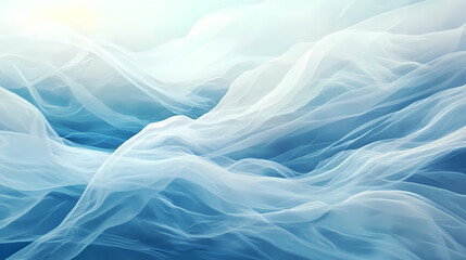 A misty veil of white drifts across the cerulean, landscape, blue, serenity. Serenity Veil. Illustration