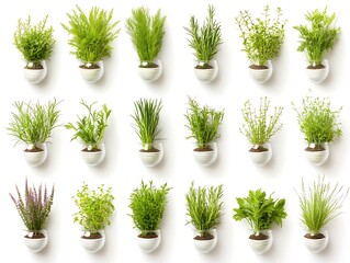 Assortment of diverse plants showcased in clear glass spherical planters