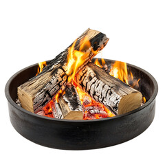 Close Up of a Small Fire in a Campfire Ring Isolated on Transparent Background