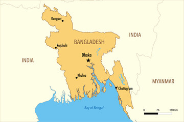 Obraz premium Vector Map of Bangladesh with Major Cities and Political Borders – Editable Infographic