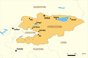 Obraz premium Vector Map of Kyrgyzstan with Major Cities and Political Borders – Editable Infographic