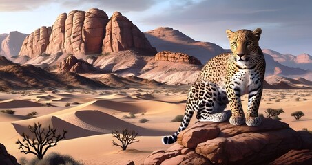 A breathtaking close-up of a leopard, highlighting its golden eyes, intricate rosette-patterned fur, and long whiskers. Warm lighting enhances its beauty against a soft, earthy-toned background