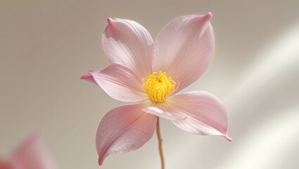 Fototapeta premium A beautiful pink flower with a bright yellow central bloom