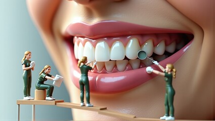 Bright white teeth cleaned by skilled dental assistants, symbolizing professional care and excellent oral hygiene