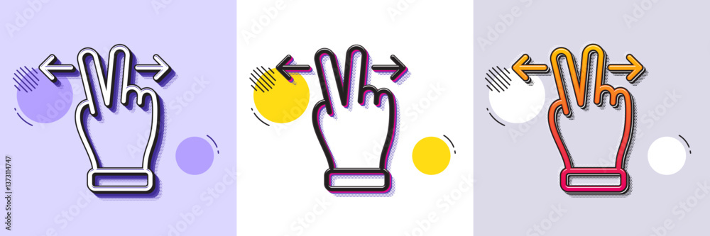 Poster touchscreen gesture line icon. halftone dotted pattern. gradient icon with grain shadow. slide arrow