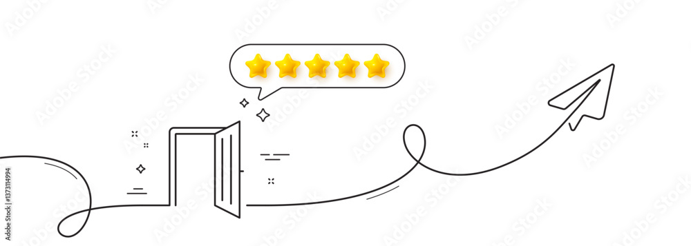 Poster open door line icon. continuous line with share plane. entrance doorway sign. building entry symbol.