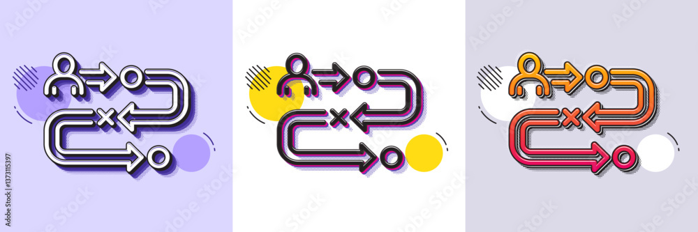 Poster journey path line icon. halftone dotted pattern. gradient icon with grain shadow. project process si