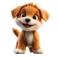 Fluffy 3D Cartoon Puppy Wagging Tail Isolated on Transparent Background