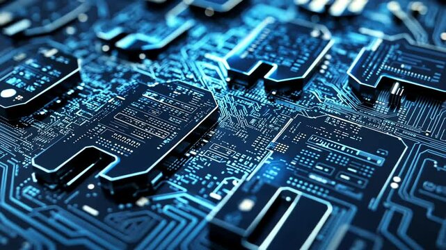 Close-up view of intricate blue circuit board design showcasing technology and innovation in digital electronics