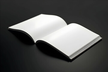 Clean and Minimalist Mockup of an Open Book with Blank Pages on a Smooth Surface, Ideal for Presenting Designs, Texts, and Artistic Layouts in a Professional and Elegant Style