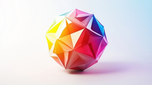 A colorful geometric object with many reflecting triangular surfaces