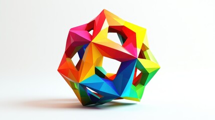 A colorful geometric shape is displayed on a plain white background