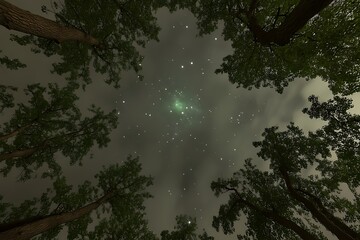 Fototapeta premium Looking Up Through Trees at the Night Sky Filled with Stars