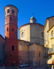 Fototapeta premium View of Asti medieval Red Tower and Church of St. Catherine, Piedmont, Italy