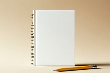 Blank notebook with pencil on a minimalist background  